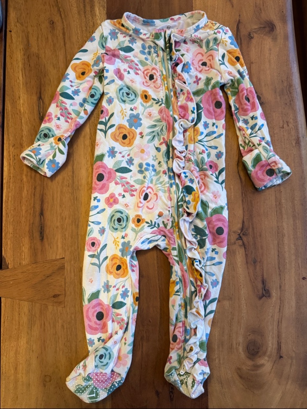 Caden Lane Pretty Poppies Floral Ruffle Zip Footie